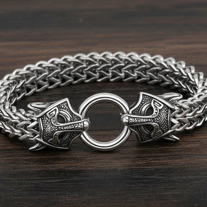 Vikings Wolf Charm Stainless Steel Bracelet