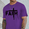 Large Men's Casual Fashion Sports T-shirt, Faith Pattern Round Neck Comfortable T-shirt Summer Clothing - Purple