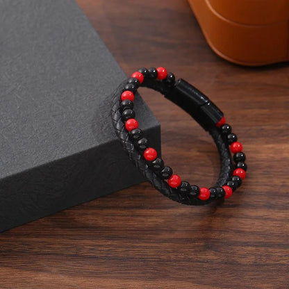 Men's Hand-woven Natural Tigereye Leather Beaded Bracelet