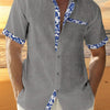 Men Casual Shirt Button Down Short Sleeve - Gray