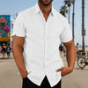 Mens Button Down Short Sleeve Linen Shirts - White