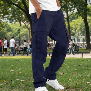 Men's Cargo Pants Trousers Drawstring Elastic Waist Multi Pocket