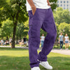 Men's Cargo Pants Trousers Drawstring Elastic Waist Multi Pocket - Purple