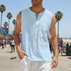 Men's Cotton Linen Tank Top Shirts Casual Sleeveless Lace Up Beach Hippie Tops Bohemian Renaissance Pirate Tunic - Sky Blue