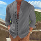 Men's Linen Button Up Shirt Long Sleeve Plain Band Collar