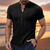 Men's Popover Shirt Short Sleeve Plain V Neck - Black