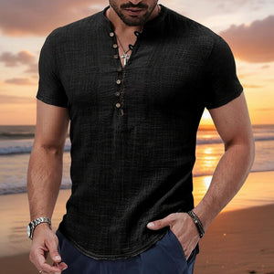 Men's Popover Shirt Short Sleeve Plain V Neck