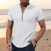 Men's Popover Shirt Short Sleeve Plain V Neck - White